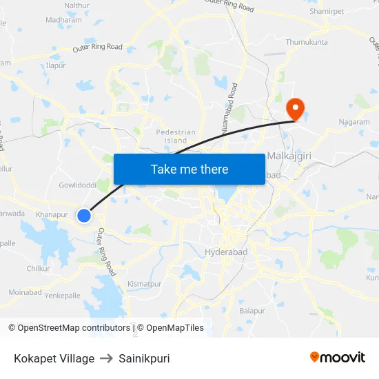 Kokapet Village to Sainikpuri map
