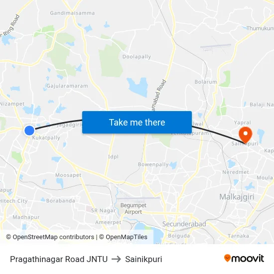 Pragathinagar Road JNTU to Sainikpuri map