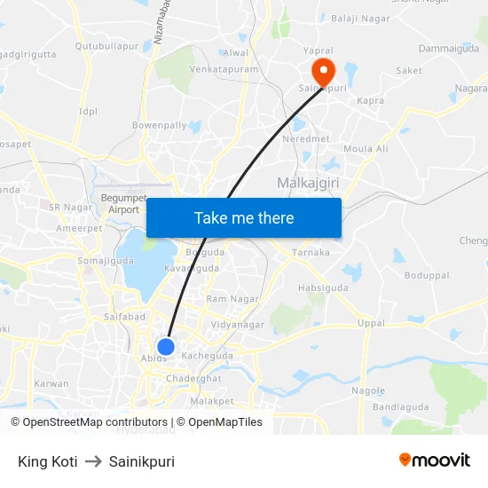 King Koti to Sainikpuri map