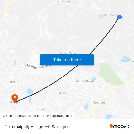 Thimmaipally Village to Sainikpuri map