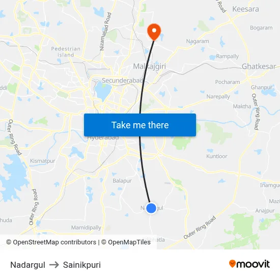 Nadargul to Sainikpuri map