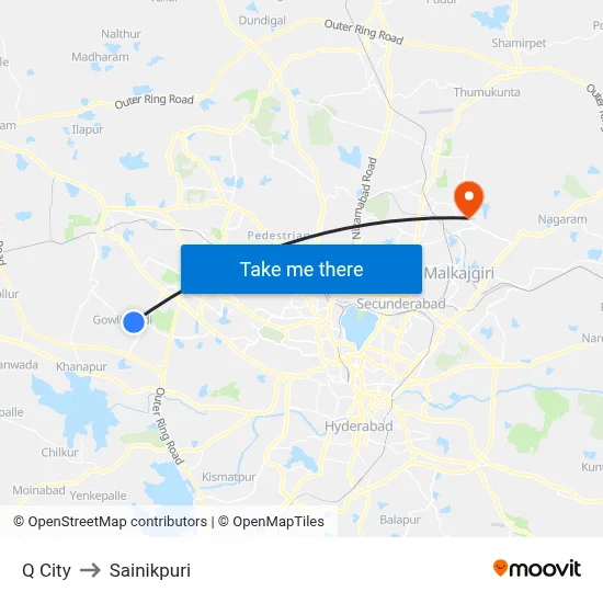 Q City to Sainikpuri map