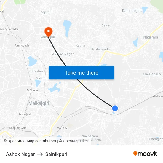 Ashok Nagar to Sainikpuri map