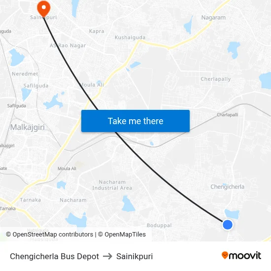 Chengicherla Bus Depot to Sainikpuri map