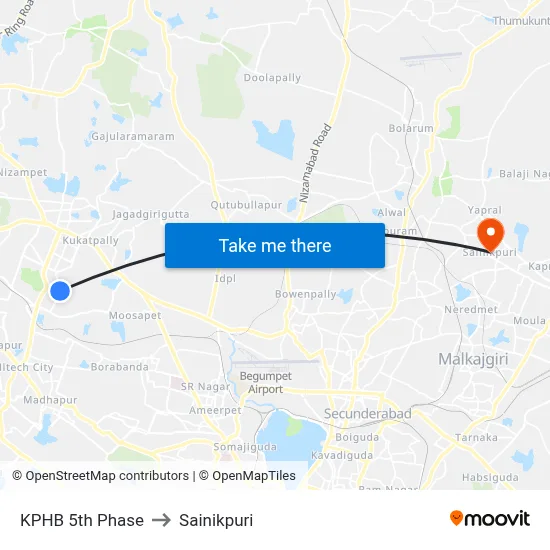 KPHB 5th Phase to Sainikpuri map