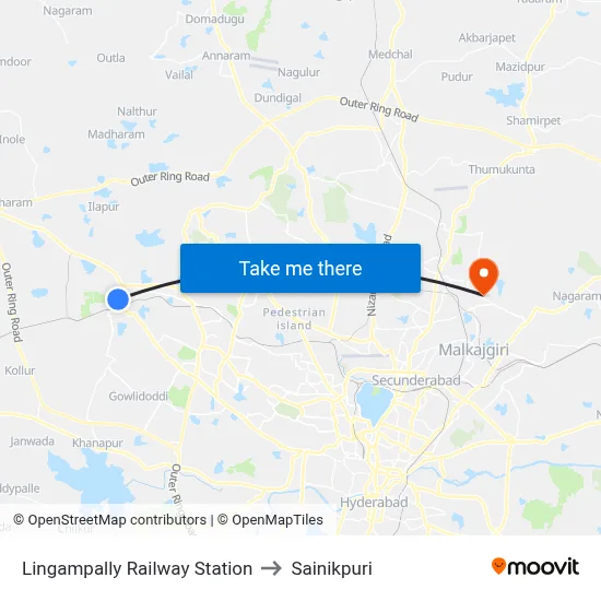 Lingampally Railway Station to Sainikpuri map