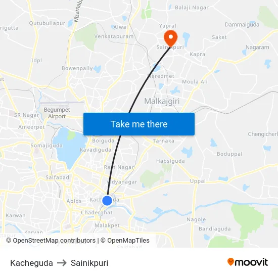 Kacheguda to Sainikpuri map