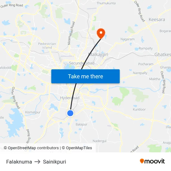 Falaknuma to Sainikpuri map