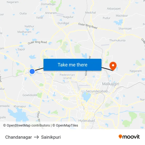 Chandanagar to Sainikpuri map
