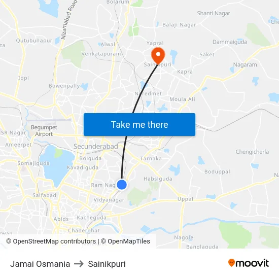 Jamai Osmania to Sainikpuri map