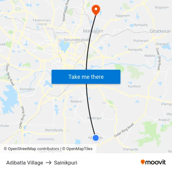Adibatla Village to Sainikpuri map