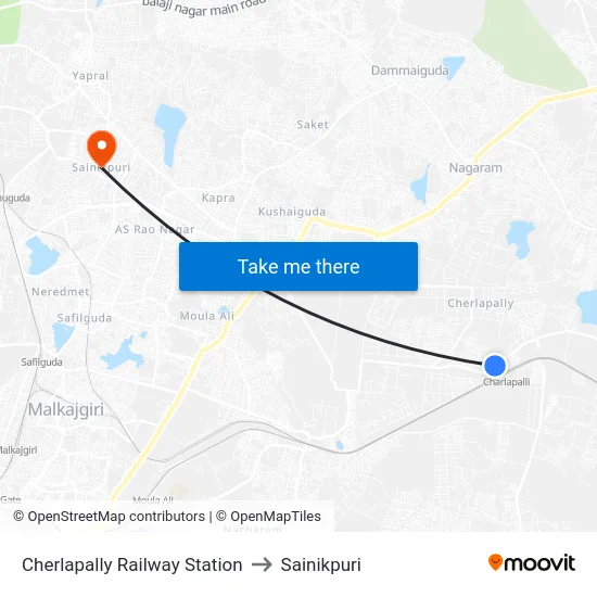 Cherlapally Railway Station to Sainikpuri map