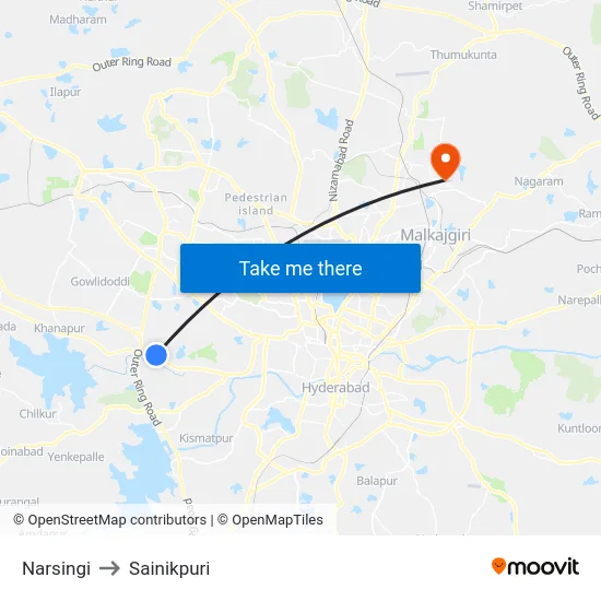 Narsingi to Sainikpuri map