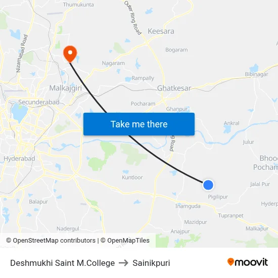 Deshmukhi Saint M.College to Sainikpuri map