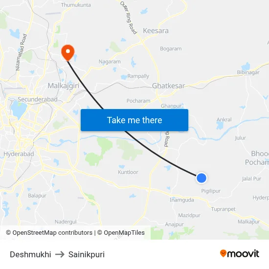 Deshmukhi to Sainikpuri map