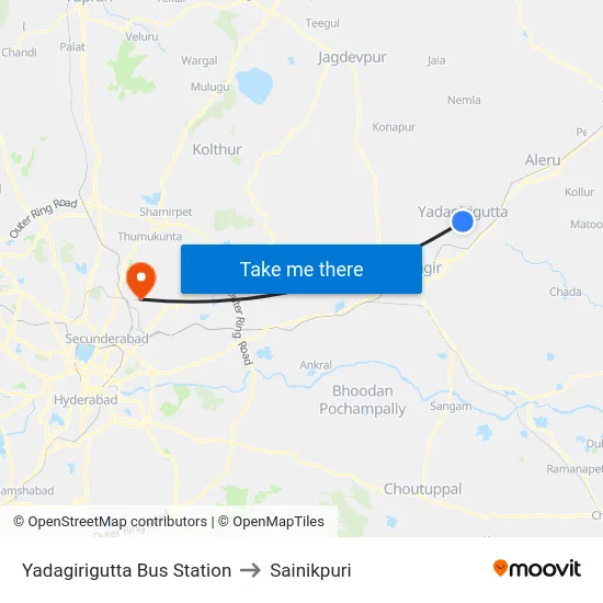 Yadagirigutta Bus Station to Sainikpuri map