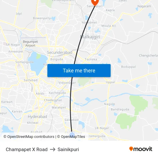 Champapet X Road to Sainikpuri map