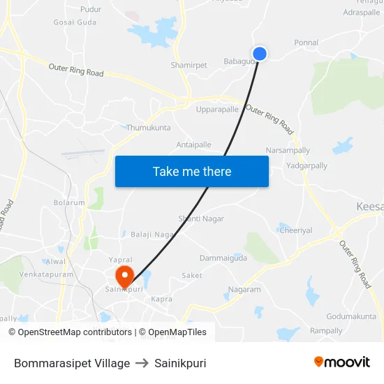 Bommarasipet Village to Sainikpuri map