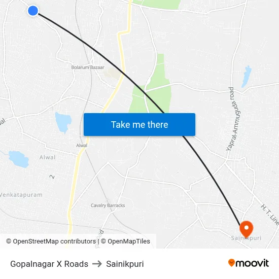 Gopalnagar X Roads to Sainikpuri map