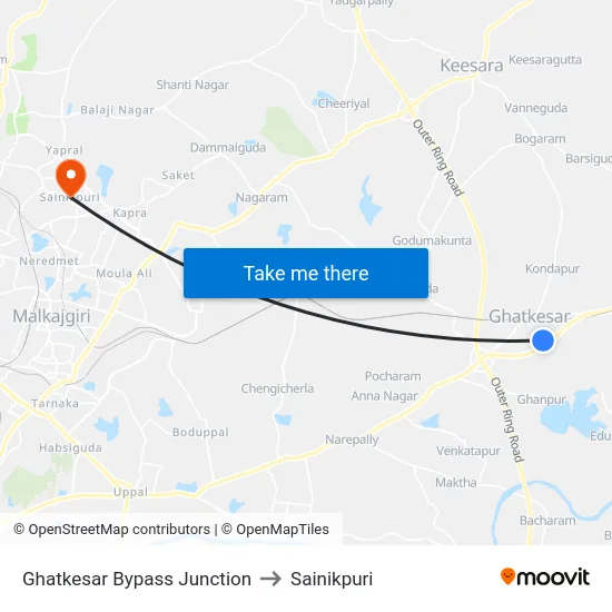 Ghatkesar Bypass Junction to Sainikpuri map