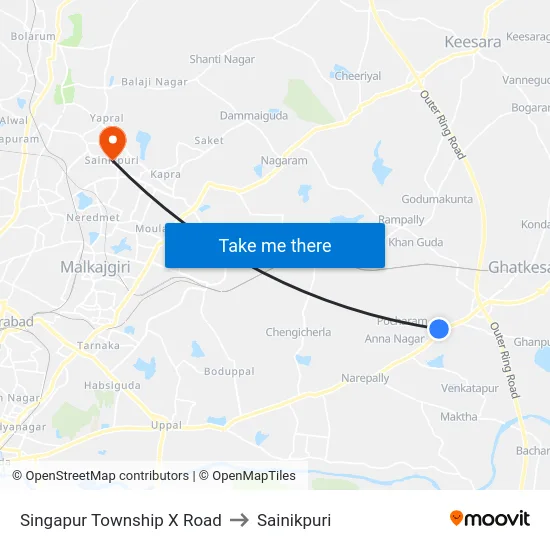Singapur Township X Road to Sainikpuri map