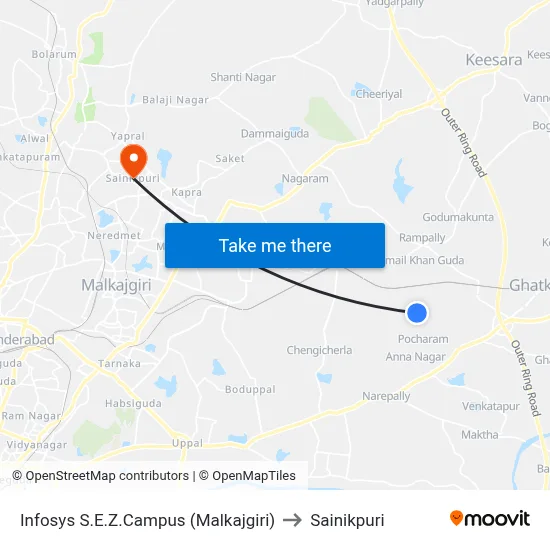 Infosys S.E.Z.Campus (Malkajgiri) to Sainikpuri map