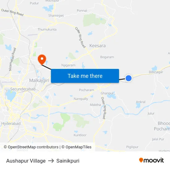 Aushapur Village to Sainikpuri map