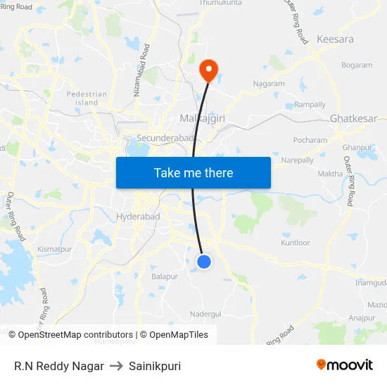 R.N Reddy Nagar to Sainikpuri map