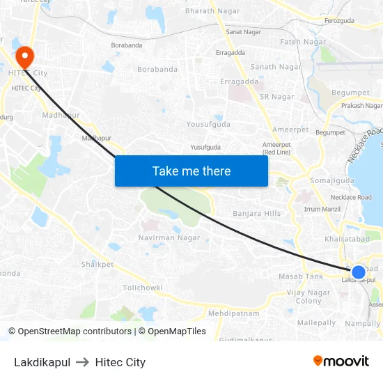 Lakdikapul to Hitec City map