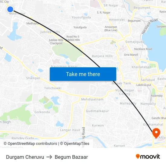 Durgam Cheruvu to Begum Bazaar map