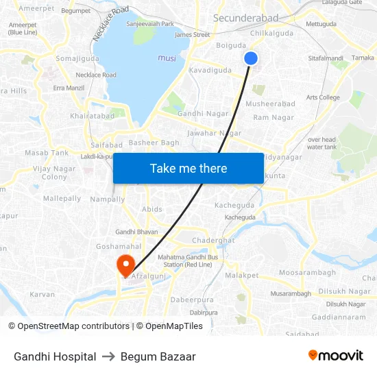 Gandhi Hospital to Begum Bazaar map