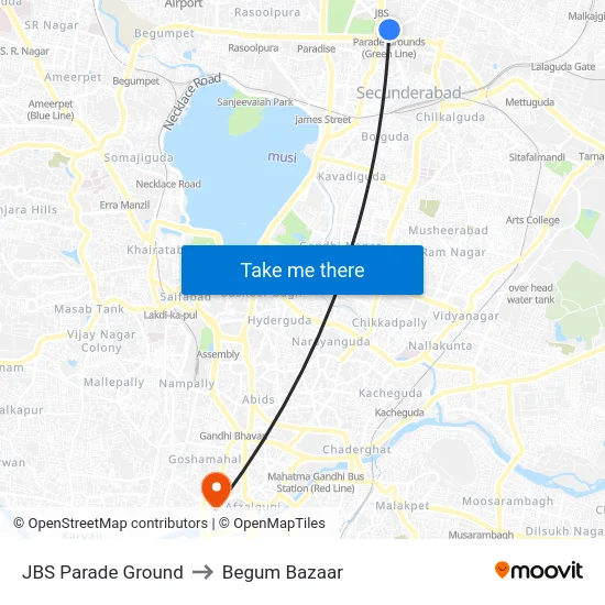 JBS Parade Ground to Begum Bazaar map