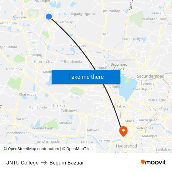 JNTU College to Begum Bazaar map