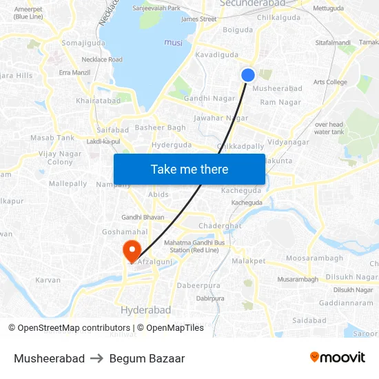 Musheerabad to Begum Bazaar map