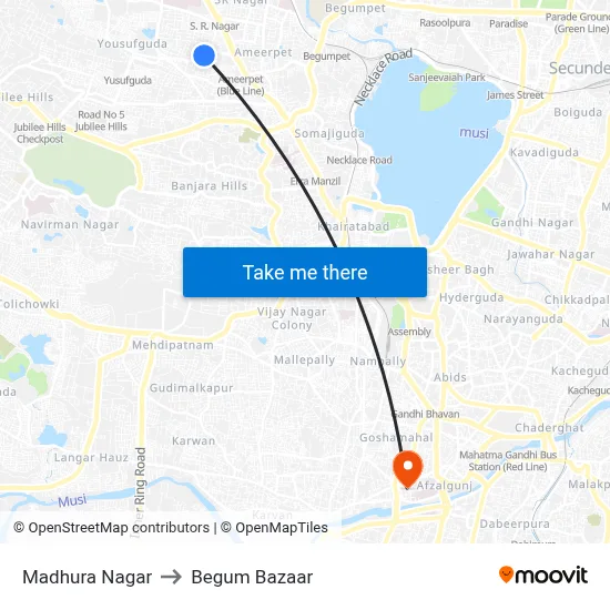 Madhura Nagar to Begum Bazaar map