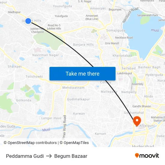 Peddamma Gudi to Begum Bazaar map
