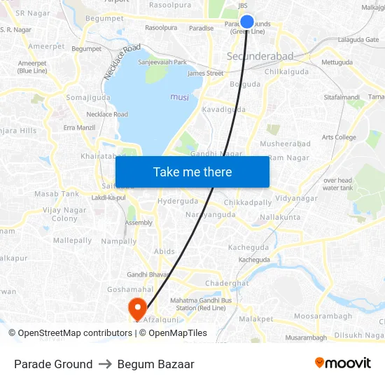 Parade Ground to Begum Bazaar map