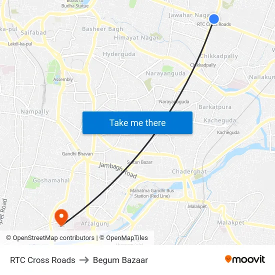 RTC Cross Roads to Begum Bazaar map