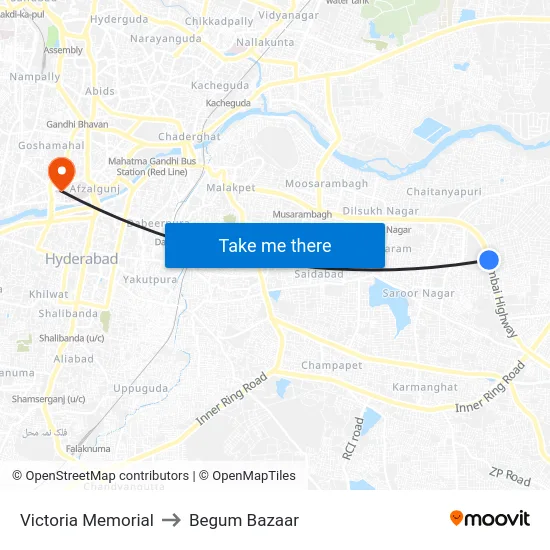 Victoria Memorial to Begum Bazaar map