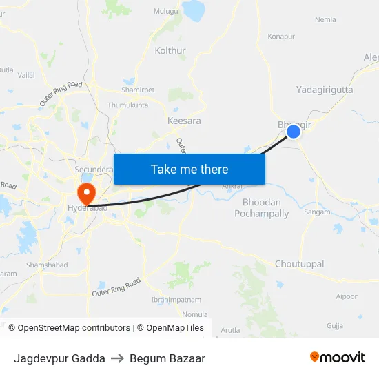 Jagdevpur Gadda to Begum Bazaar map