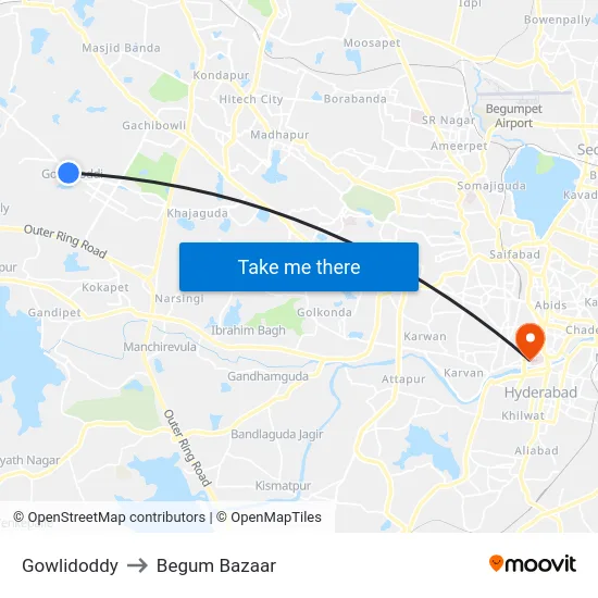 Gowlidoddy to Begum Bazaar map