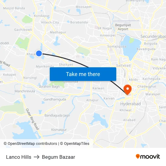 Lanco Hills to Begum Bazaar map