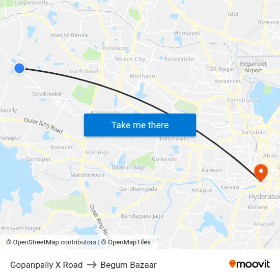 Gopanpally X Road to Begum Bazaar map