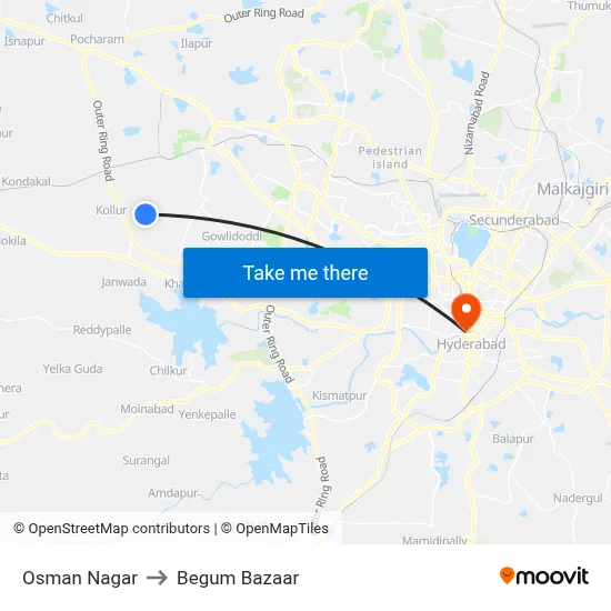 Osman Nagar to Begum Bazaar map