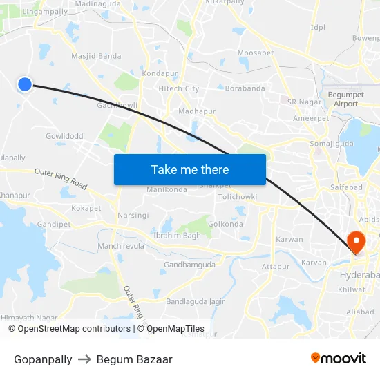 Gopanpally to Begum Bazaar map