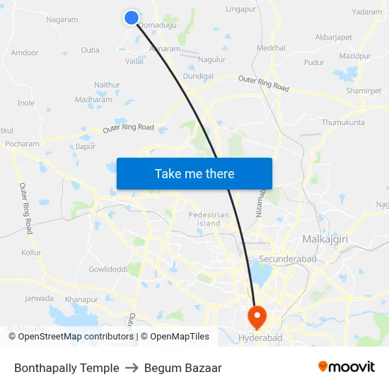 Bonthapally Temple to Begum Bazaar map