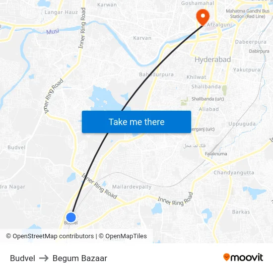 Budvel to Begum Bazaar map