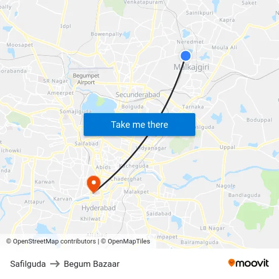 Safilguda to Begum Bazaar map