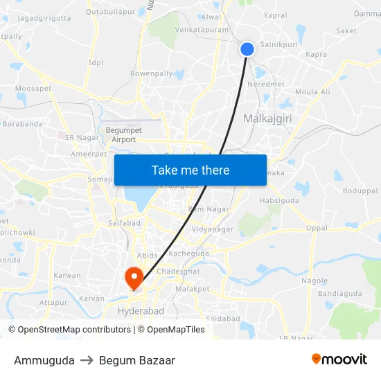 Ammuguda to Begum Bazaar map