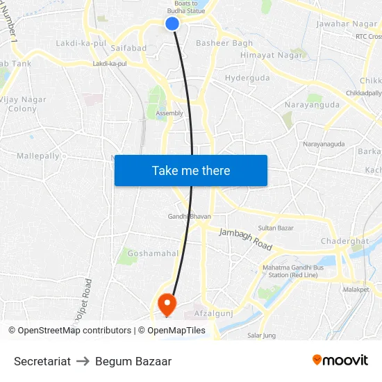 Secretariat to Begum Bazaar map